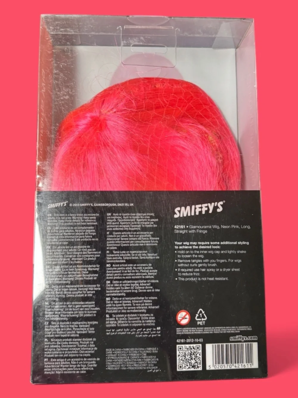 Smiffy's Glamourama Neon Pink Long Straight Fringe Costume Wig